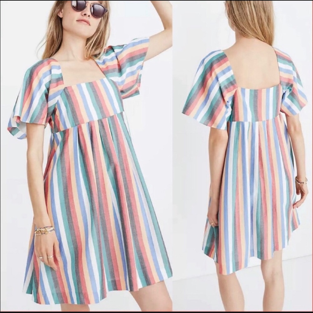 MADEWELL square neck mini dress Festive Stripe XL
